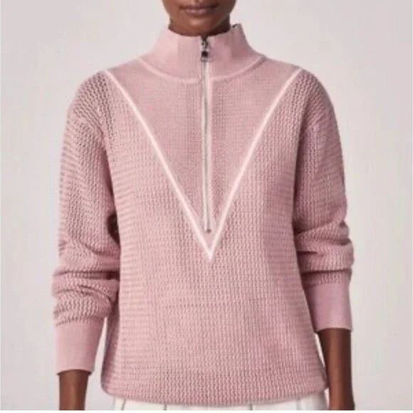 Varley Calva Knit Polo Sweater Pink Mauve V-Neck, Sheer, Small NWT - Picture 3 of 14